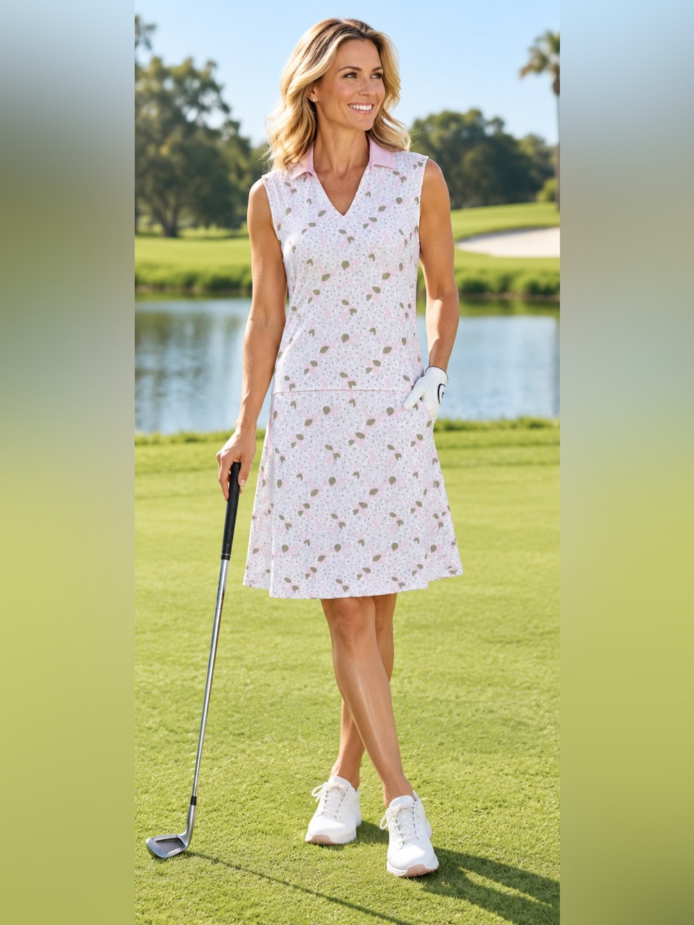 TURTLES & TEES Pink and White Sleeveless Dress with Pattern L